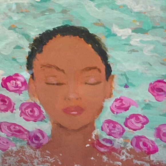 ACEO Original Art Card  Signed by Artis Serene Portrait with Pink Roses - Picture 2 of 8